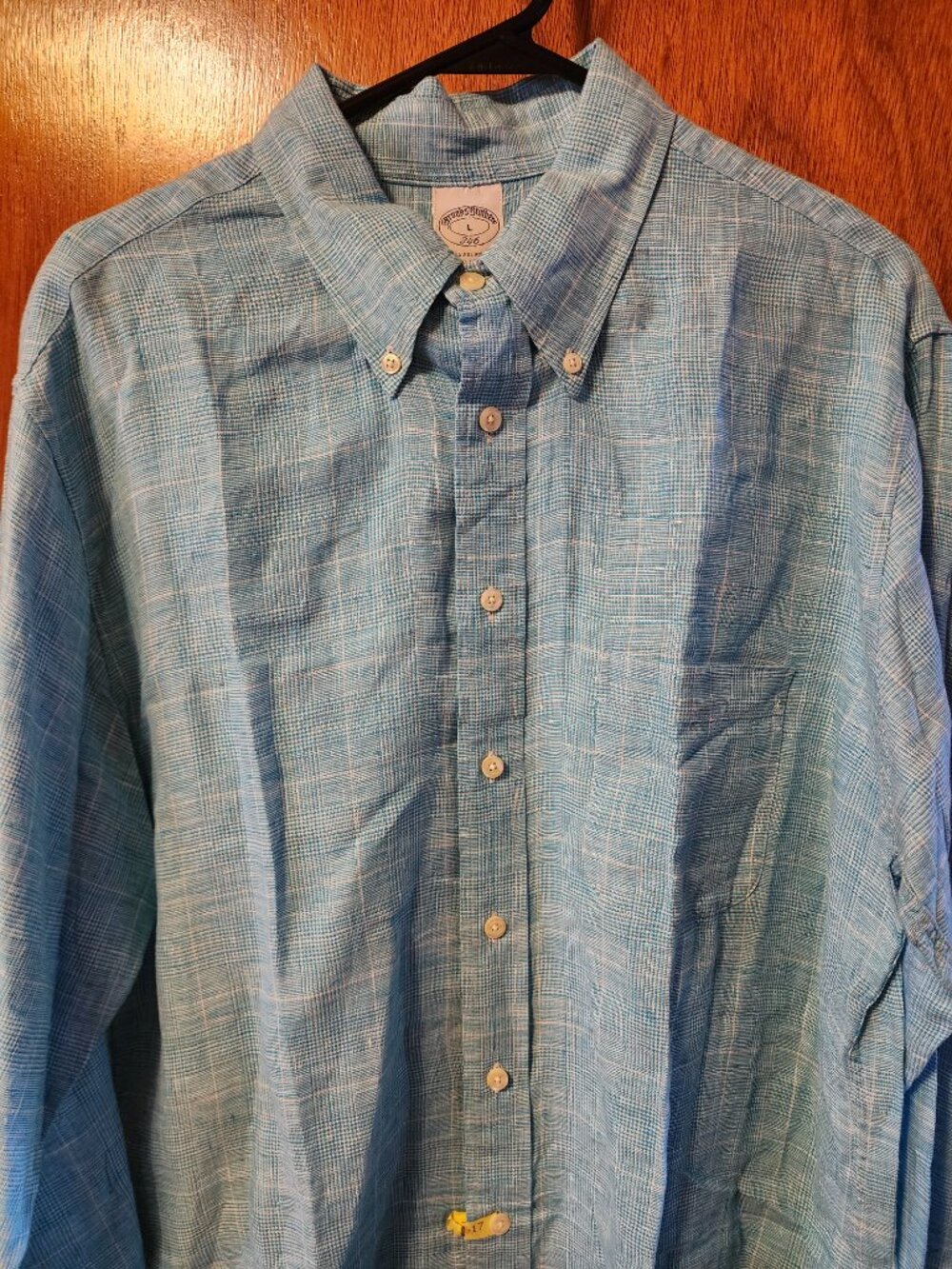 Men's Large Brooks Brothers 346 Blue 100% Linen Long Sleeve Button Down Shirt